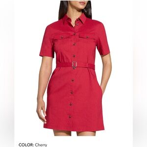Theory Red Belted Shirt Dress